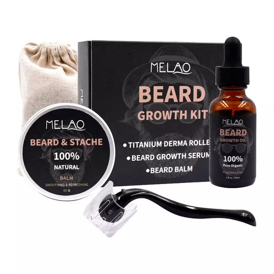 MELAO High Quality Natural Pure Beard Oil Kit Organic Beard Growth Essential Oil Kit Beard Comb Set For Men