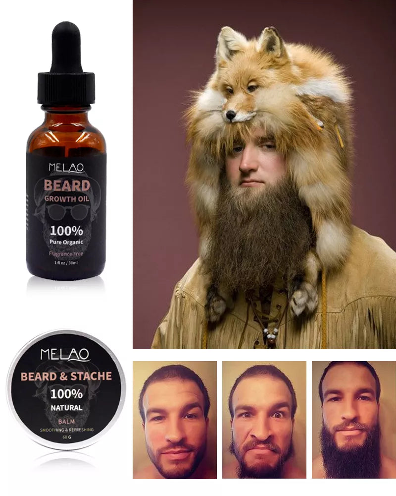 MELAO High Quality Natural Pure Beard Oil Kit Organic Beard Growth Essential Oil Kit Beard Comb Set For Men