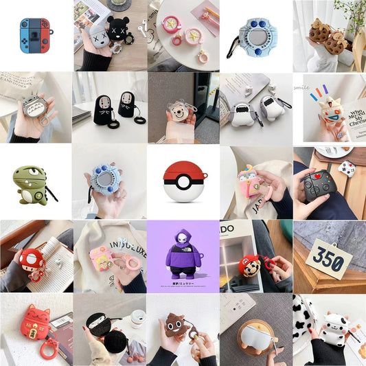 【Cartoon Airpods PRO Cover】Silicone Protective Earphone Case for Airpods PRO with carabiner or hanger