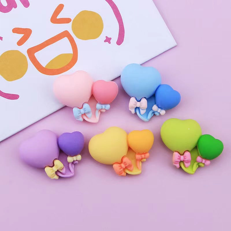 【balloon double heart charms】cute heart charms adorable resin balloon heart charms diy craft